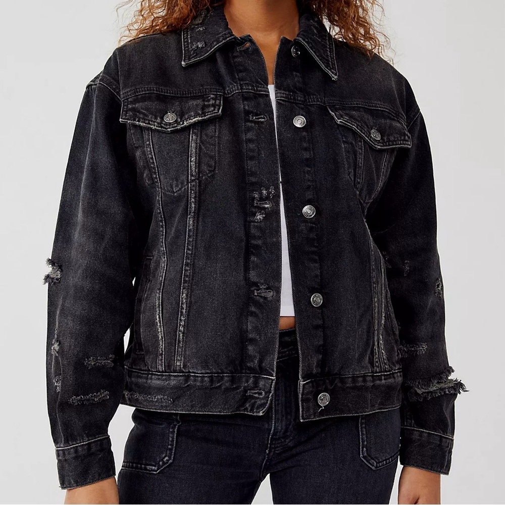 We the Free Jolene Trucker Jacket Women’s XL Washed Faded Black Distressed
